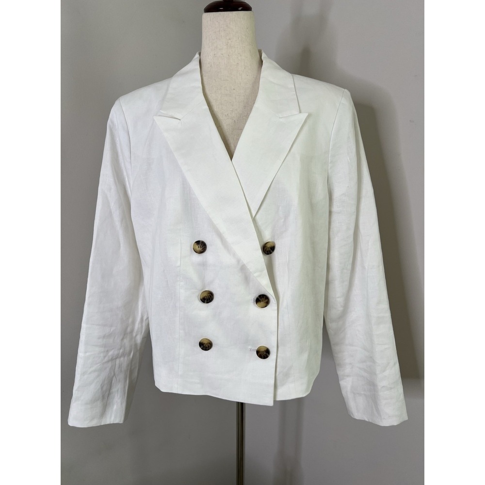 Talbots Blazer Womens 18 White Linen Double Breasted Lined Coastal Resort Jacket